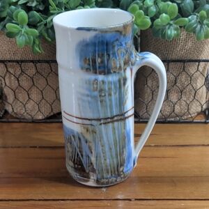 Artisan Unique Ceramic Mug with Blue and Brown Glaze SIGNED
